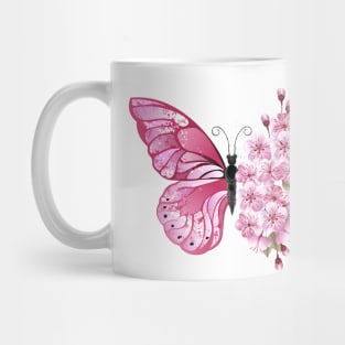 Flower Butterfly with Pink Sakura Mug